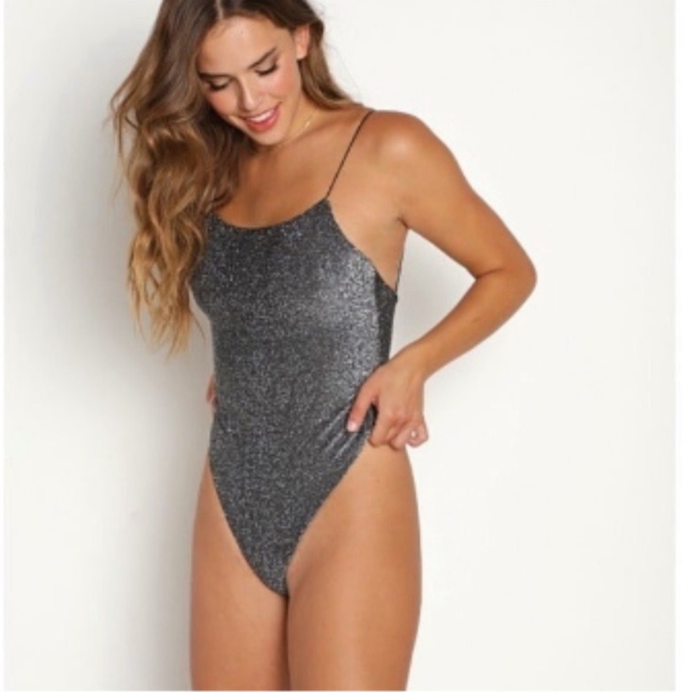 FREE PEOPLE [It’s Now Cool] One Piece Lurex Metallic Silver Swimsuit: Sz M